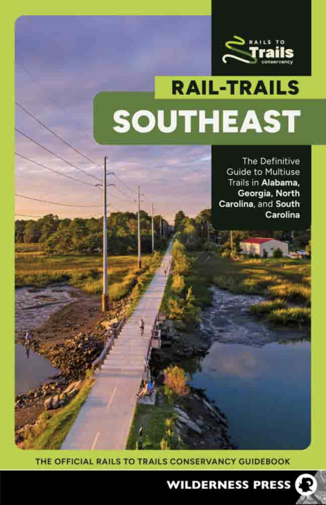 Rails-Trails Southeast book cover. Bike path in nature scene.