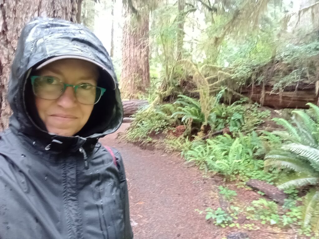 Becky Ohlsen camping in the rain
